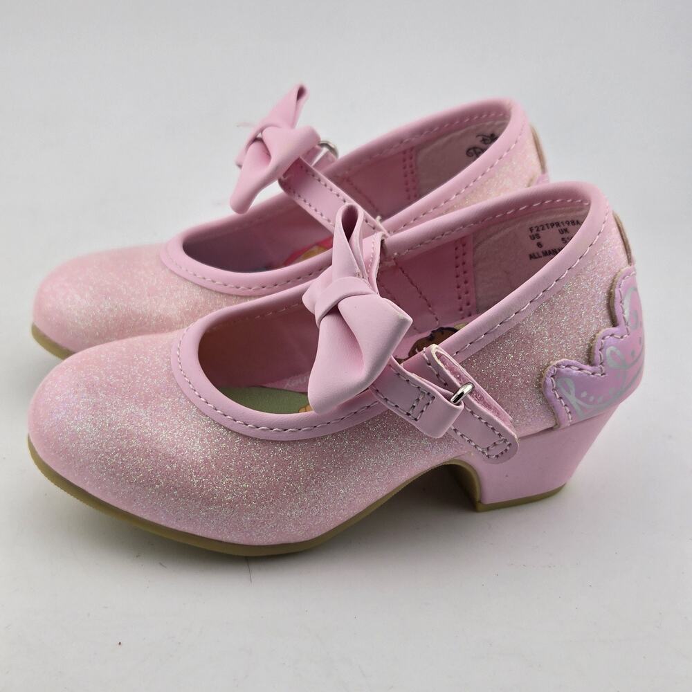 Disney Princess Pink Glitter Dress Shoes Toddler Size 6 Bow Tiara Heel Costume